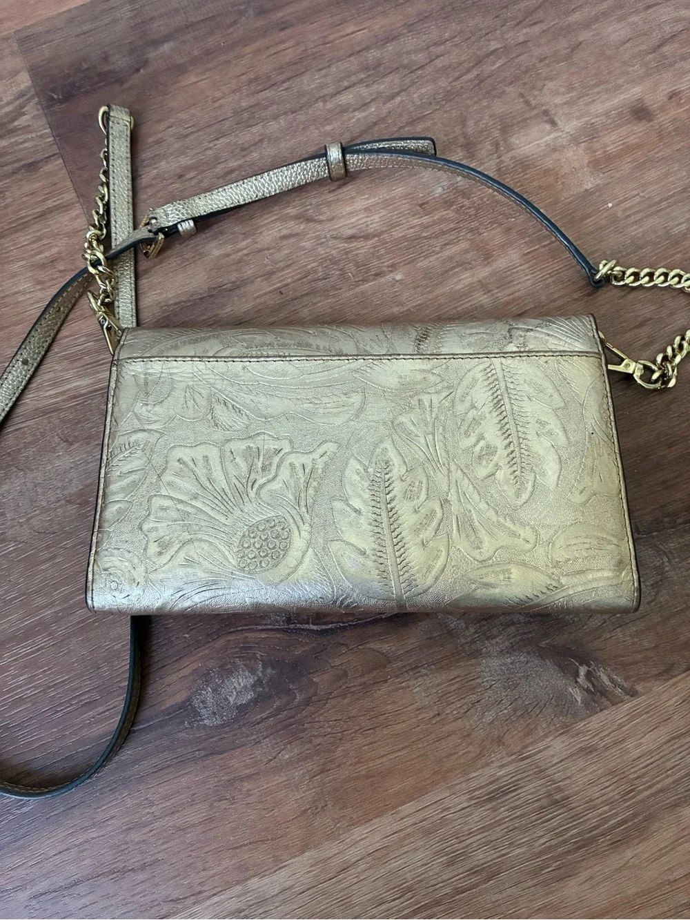 Michael Kors Metallic Embossed Leather Clutch Crossbody